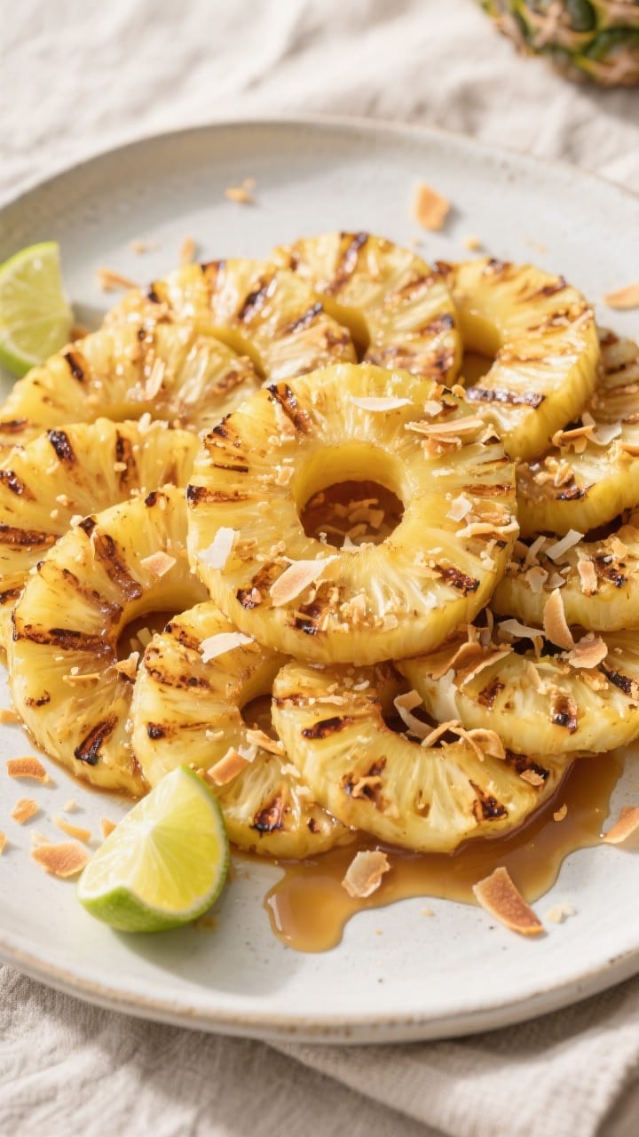 Grilled pineapple with coconut flakes