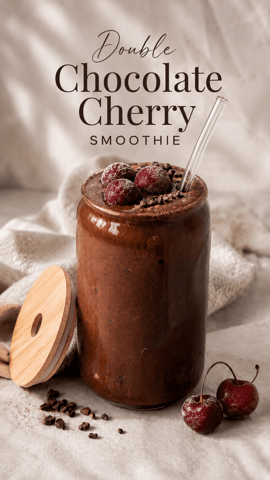 Smoothie glass with bamboo lid and straw