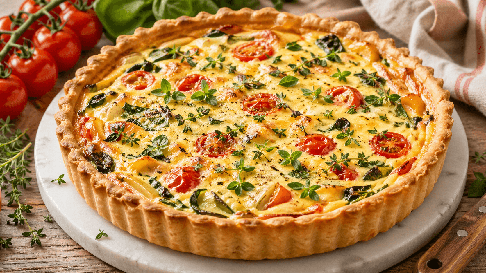 Vegan Tofu Quiche Perfection: Golden, flaky crust quiche with vibrant veggies and thyme—easy, protein-rich brunch. Save this idea so you can come back to it later.