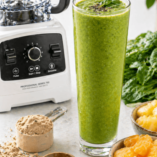 Green Power Smoothie: Refreshing, nutrient-packed smoothie with chia seeds, protein boost—ideal for energizing mornings. Save this idea so you can come back to it later.