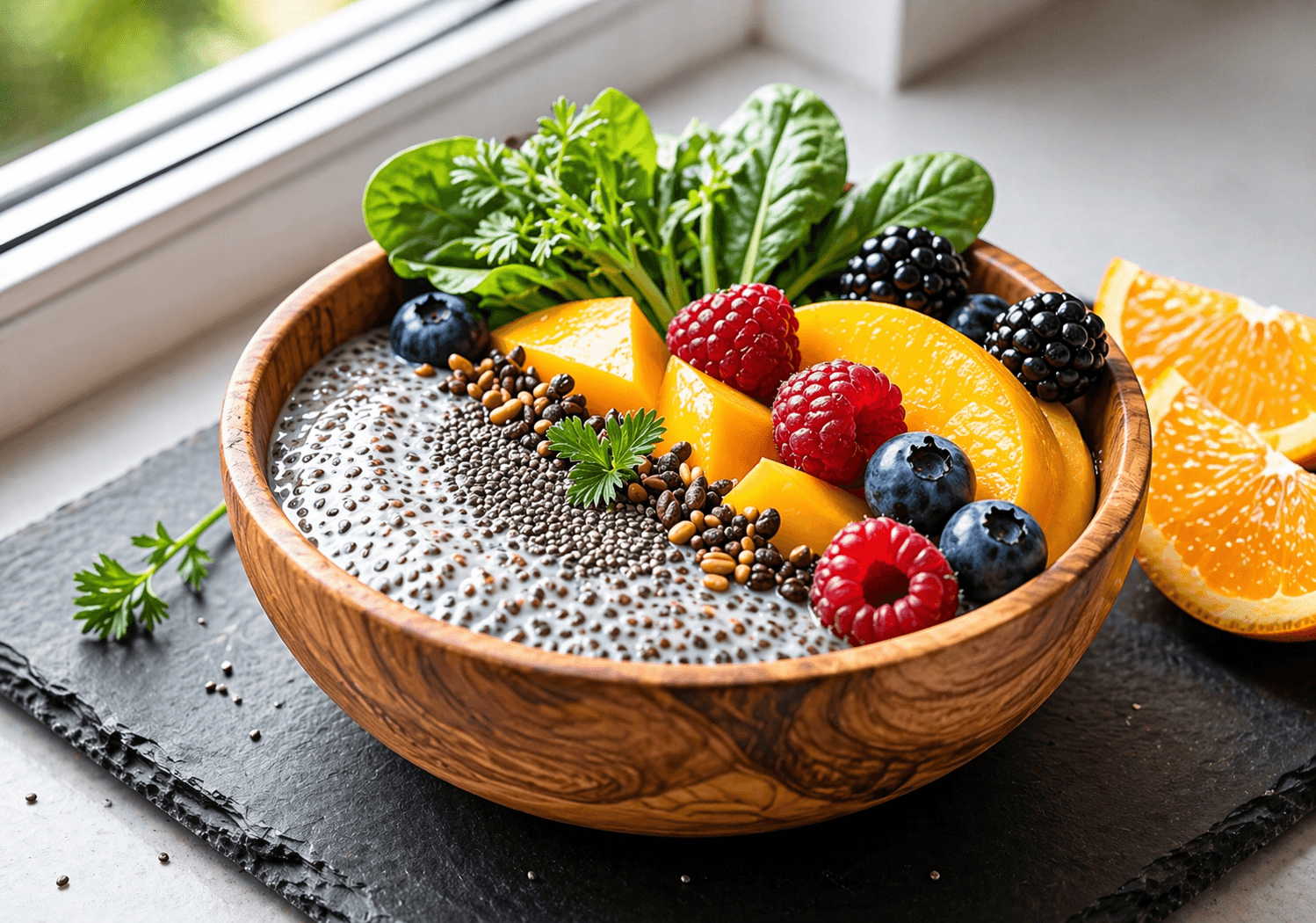 Chia Pudding Power Bowl: Lush, colorful fruit and seeds in a handcrafted bowl—fresh, energizing, and nutrient-rich. 10 easy ways to eat more plant-based. Save this idea so you can come back to it later.