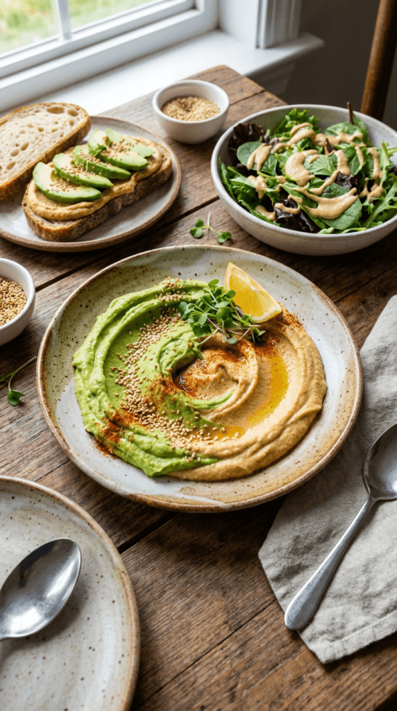 Brunch Glow-Up: Crisp avocado toast and vibrant salad on a sunlit rustic table—fresh, energizing bites. Save this idea so you can come back to it later.