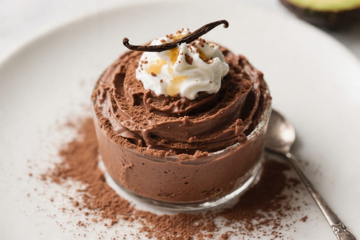 Decadent Chocolate Mousse: Silky, rich dessert in a glass with airy cream, real vanilla, silver spoon—perfect for special treats. Save this idea so you can come back to it later.