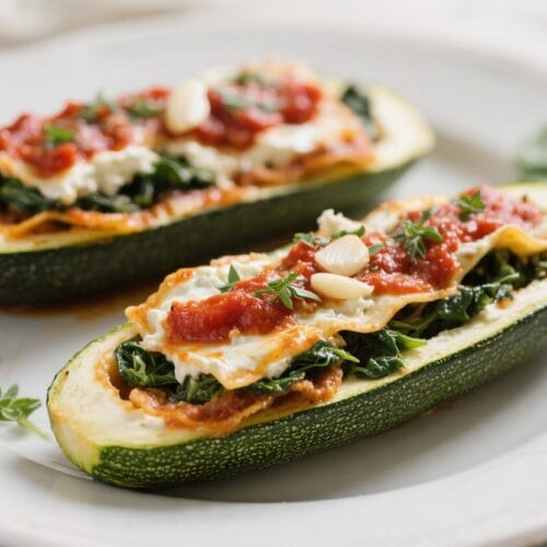 Zucchini Lasagna Boats: Fresh, hearty, and vibrant zucchini halves with ricotta and herbs—perfect for light dinners. Save this idea so you can come back to it later.