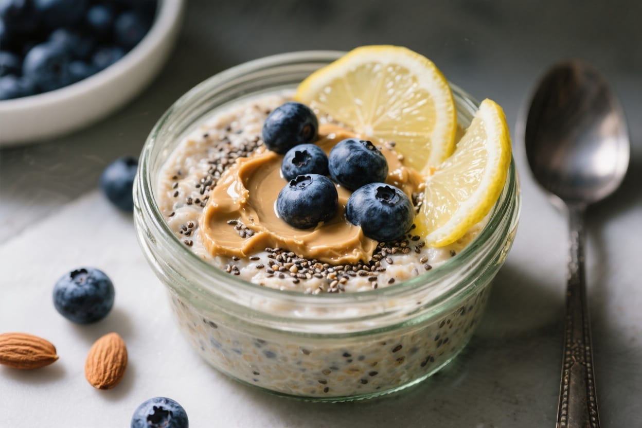 Zesty Oatmeal Power Bowl: Creamy, protein-packed oats with juicy blueberries and lemon—energizing breakfast boost. Save this idea so you can come back to it later.