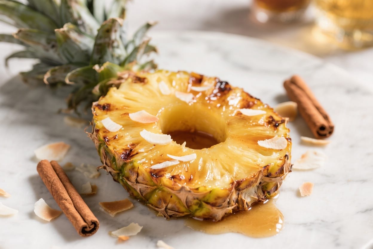 Tropical Grilled Pineapple Bliss: Juicy, caramelized pineapple with toasted coconut and syrup—naturally sweet for gourmet snacking. Save this idea so you can come back to it later.