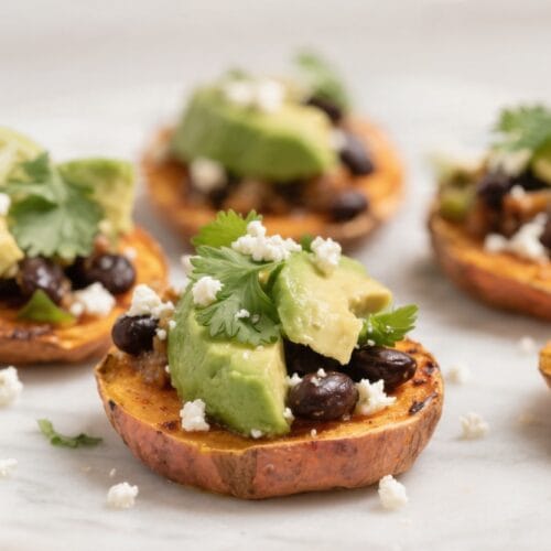 Loaded Sweet Potato Bites: Fresh, vibrant sweet potatoes with creamy avo, tangy cheese—great for healthy meal prep. Save this idea so you can come back to it later.