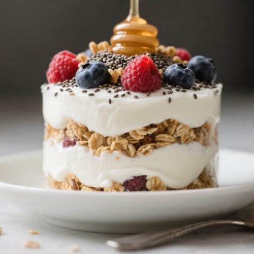 Breakfast Berry Parfait: Creamy yogurt layers, crisp granola & ripe berries, honey drizzle—energizing start! Save this idea so you can come back to it later.