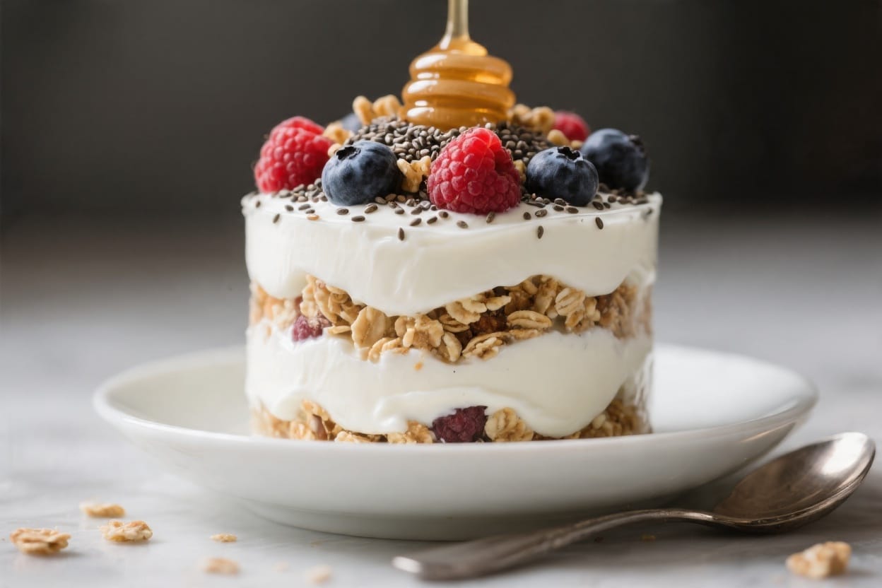 Breakfast Berry Parfait: Creamy yogurt layers, crisp granola & ripe berries, honey drizzle—energizing start! Save this idea so you can come back to it later.