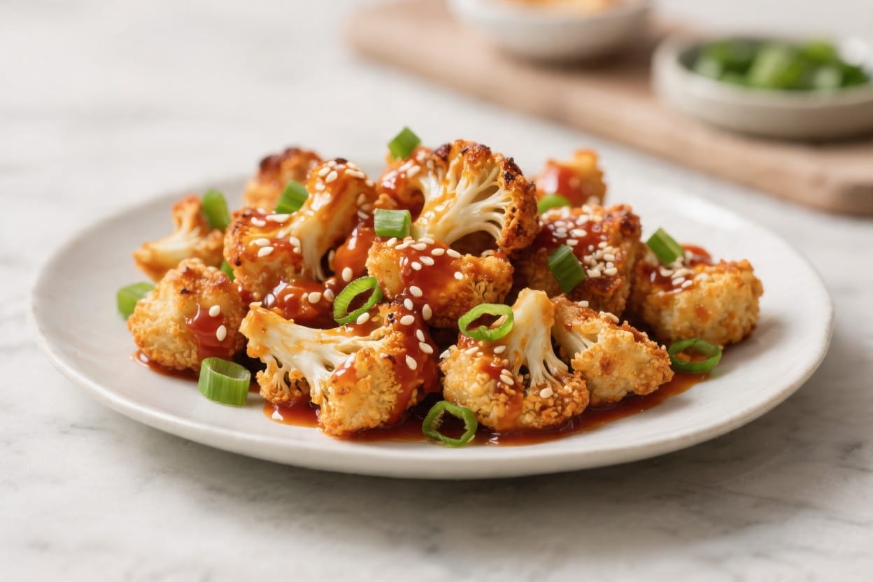 Roasted Cauliflower Delight: Crunchy, saucy bites with sesame seeds and fresh scallions—great for healthy snacking. Save this idea so you can come back to it later.