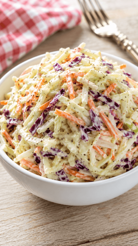 A classic bowl of creamy easy coleslaw recipes perfect for a summer BBQ