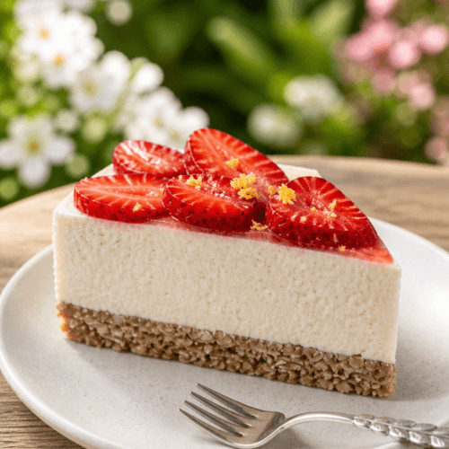 Vegan Strawberry Lemon Cheesecake: Lush, creamy plant-based slice with oat crust and vibrant toppings—ideal for summer picnics. Save this idea so you can come back to it later.
