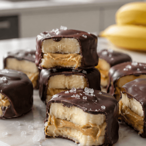 Frozen Chocolate Banana Bites: Glossy, salty-sweet snacks with banana, peanut butter layers—great for healthy cravings. Save this idea so you can come back to it later.