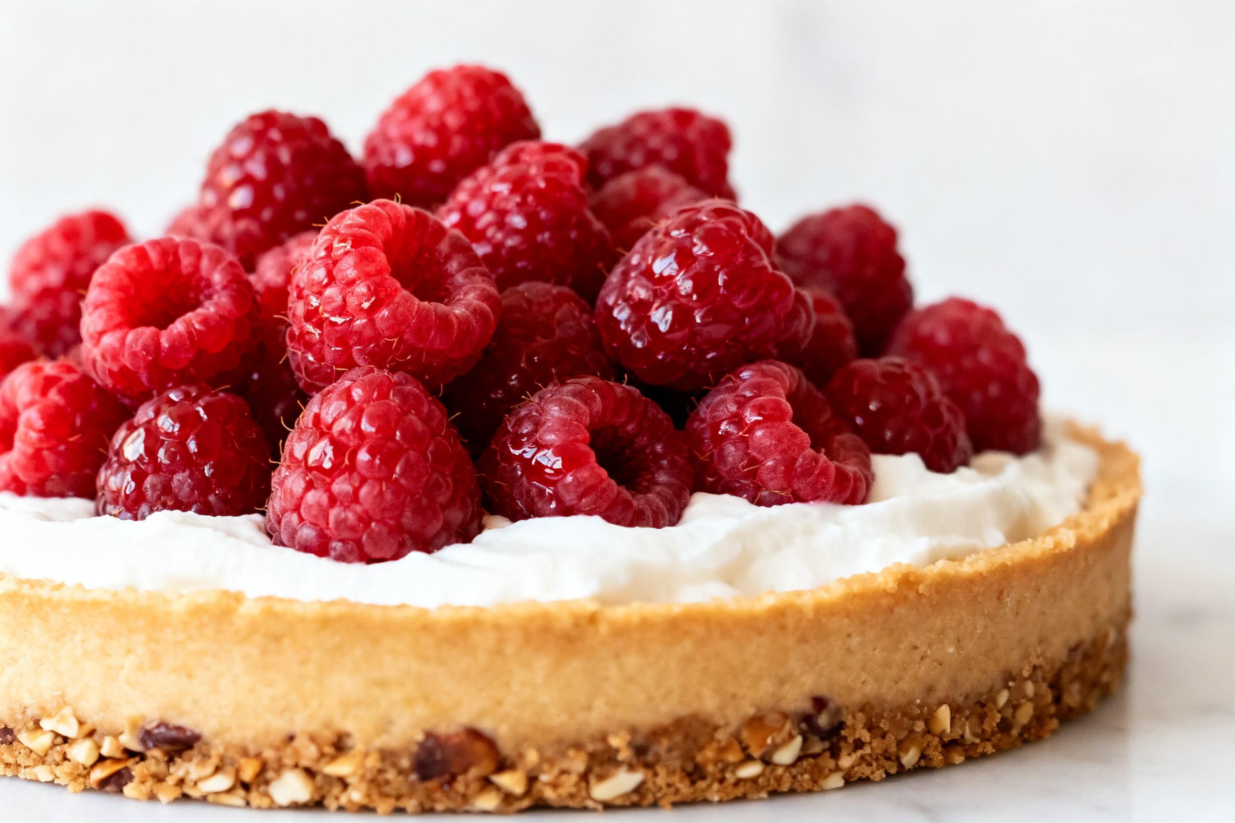 Raspberry Dream Tart: Fresh, juicy raspberries top a crisp nutty crust with silky filling—ideal for elegant brunches. Save this idea so you can come back to it later.