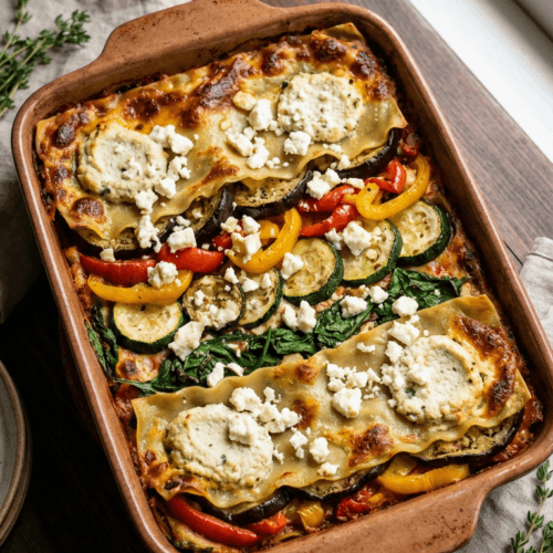 Vegan Lasagna Delight: Cozy, colorful lasagna bursting with zucchini, spinach & bell peppers—perfect for healthy comfort.