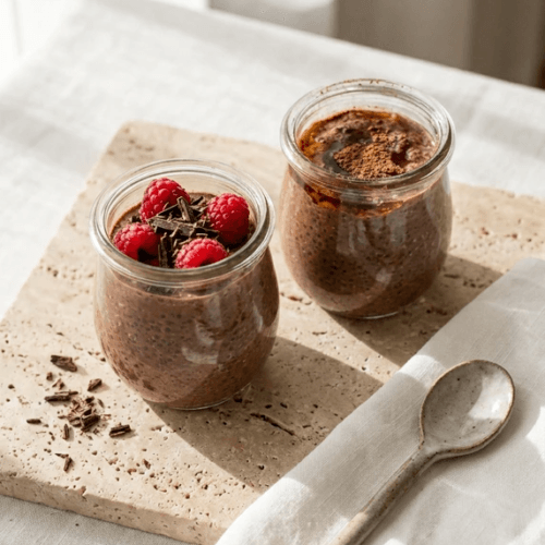Silky Chocolate Chia Pudding Delight: Creamy, healthy jars with fresh raspberries & cocoa. Ideal for guilt-free treats. Save this idea so you can come back to it later.