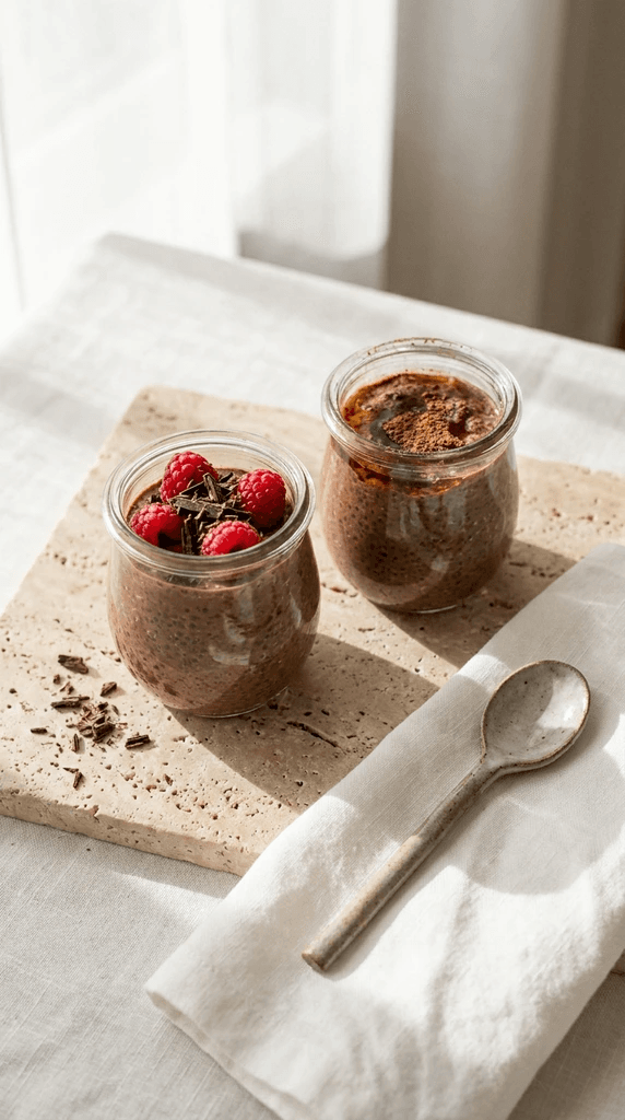 Chocolate Chia Pudding Delight: Creamy, healthy jars with fresh raspberries & cocoa. Ideal for guilt-free treats. Save this idea so you can come back to it later.