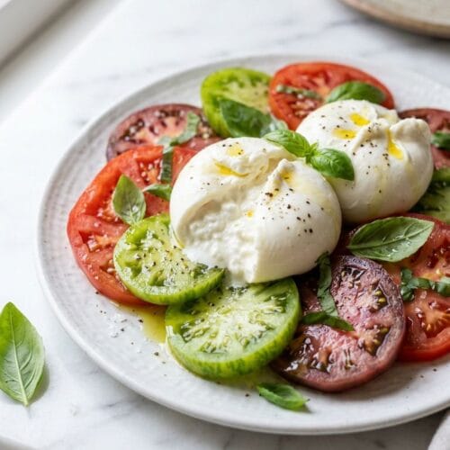 Burrata-Style Cashew Caprese with Basil Oil & Smoked Sea Salt
