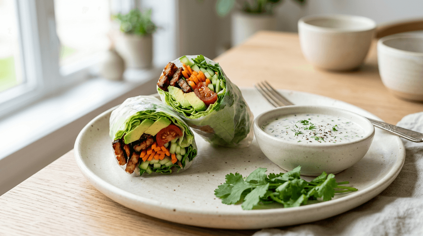 Vegan BLT Summer Rolls: Crisp, colorful spring rolls with creamy sauce and fresh herbs—ideal for quick, healthy lunches.