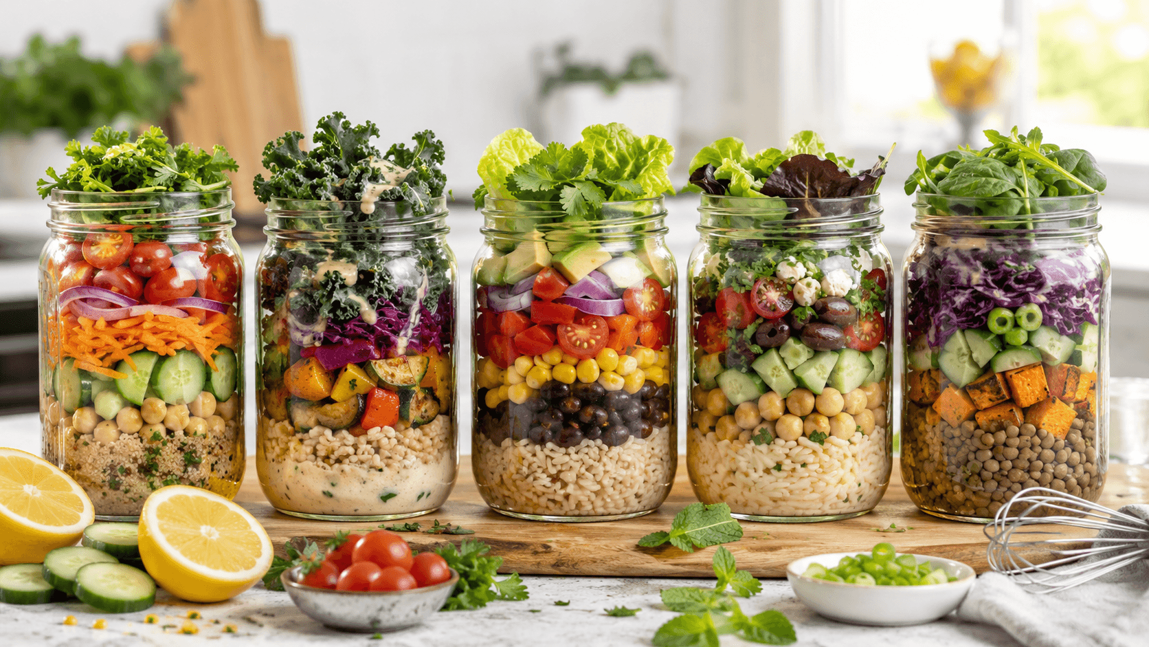 These vegan mason jar salads stay fresh all week and make easy, flavor-packed lunches with grains, beans, crisp veggies, and simple homemade dressings.