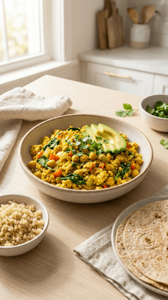 creamy chickpea scramble breakfast bowl