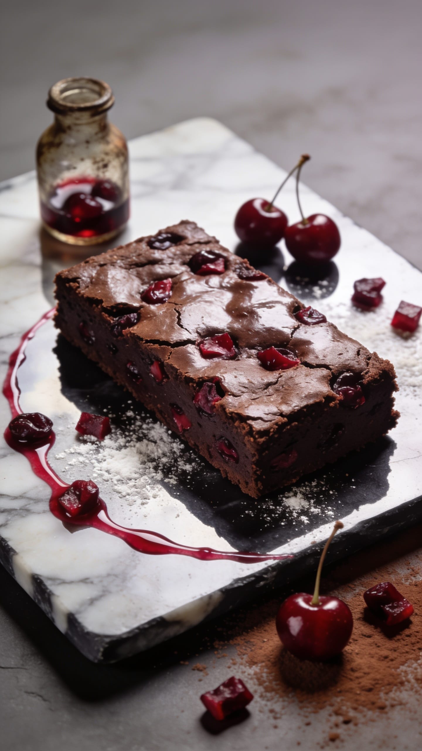 Black Forest-style vegan brownies with dried cherries, cocoa, and a rich fudgy texture

